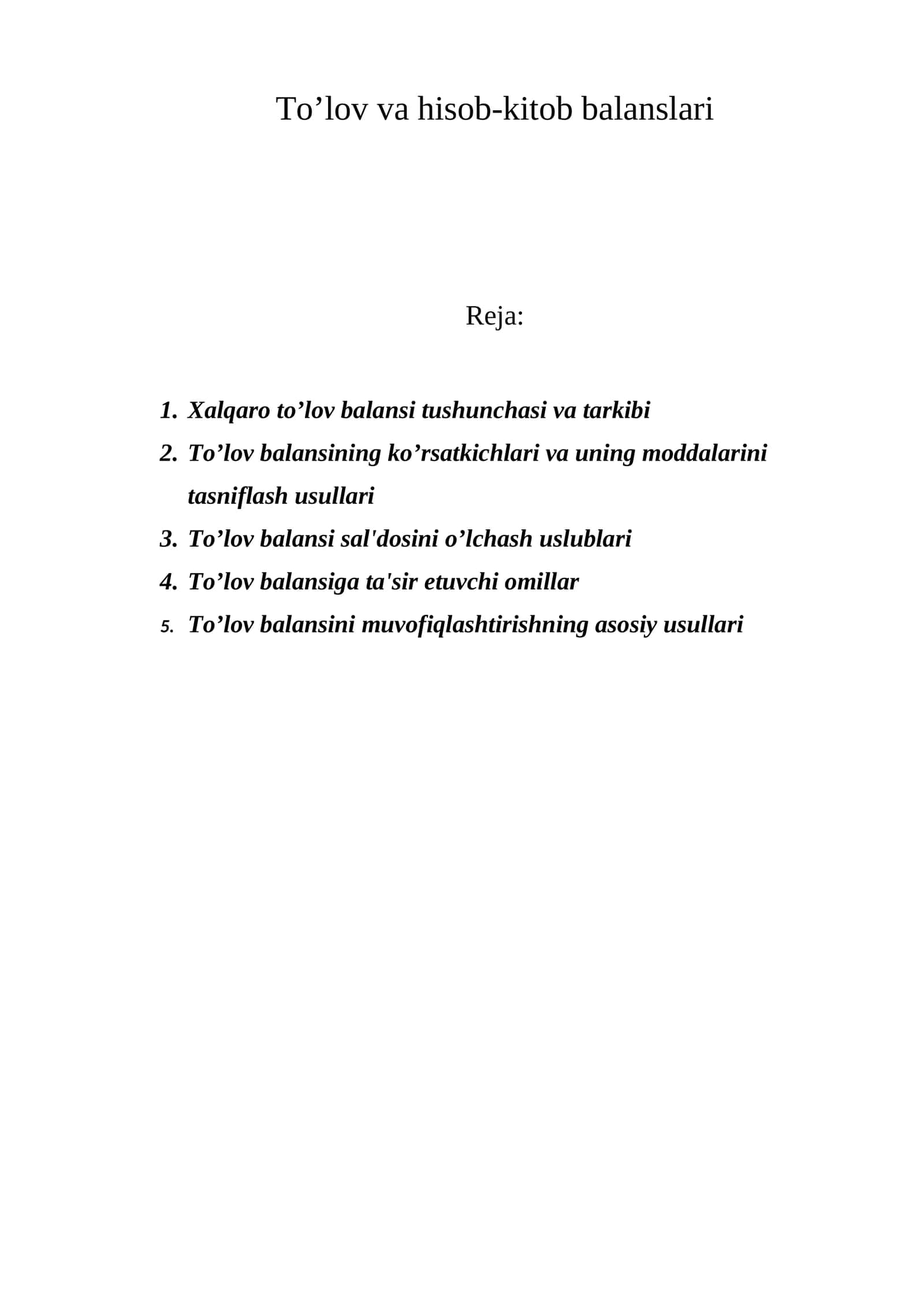 To’lov va hisob-kitob balanslari 1