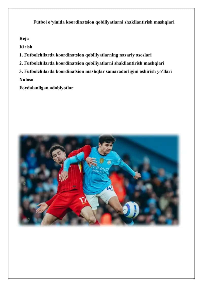 Futbol o‘yinida koordinatsion qobiliyatlarni shakllantirish mashqlari 1