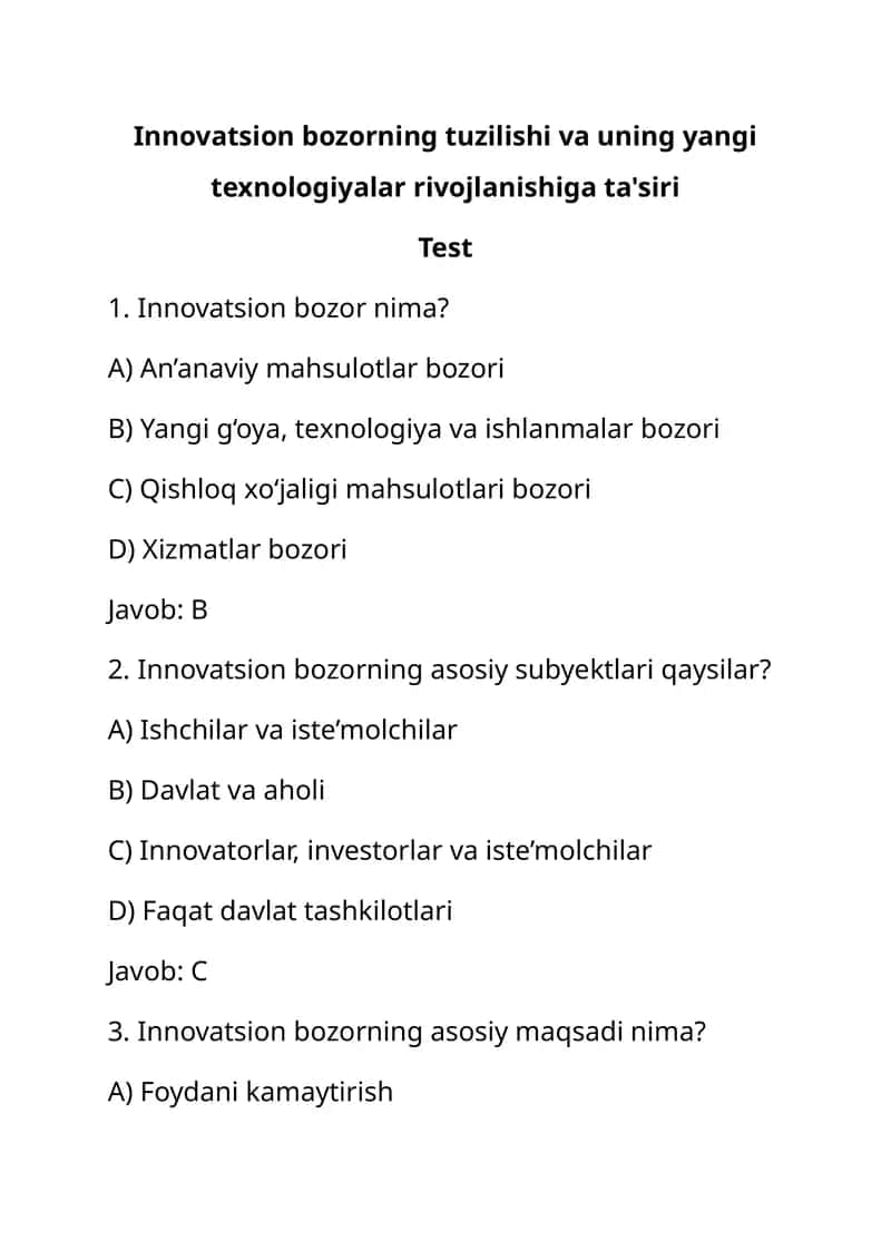 Innovatsion bozorning tuzilishi va uning yangi texnologiyalar rivojlanishiga ta'siri 1