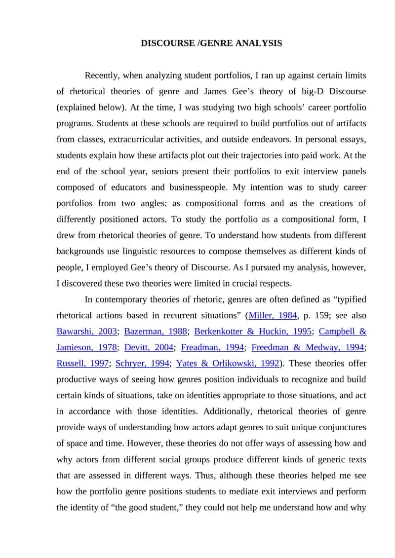DISCOURSE /GENRE ANALYSIS 1