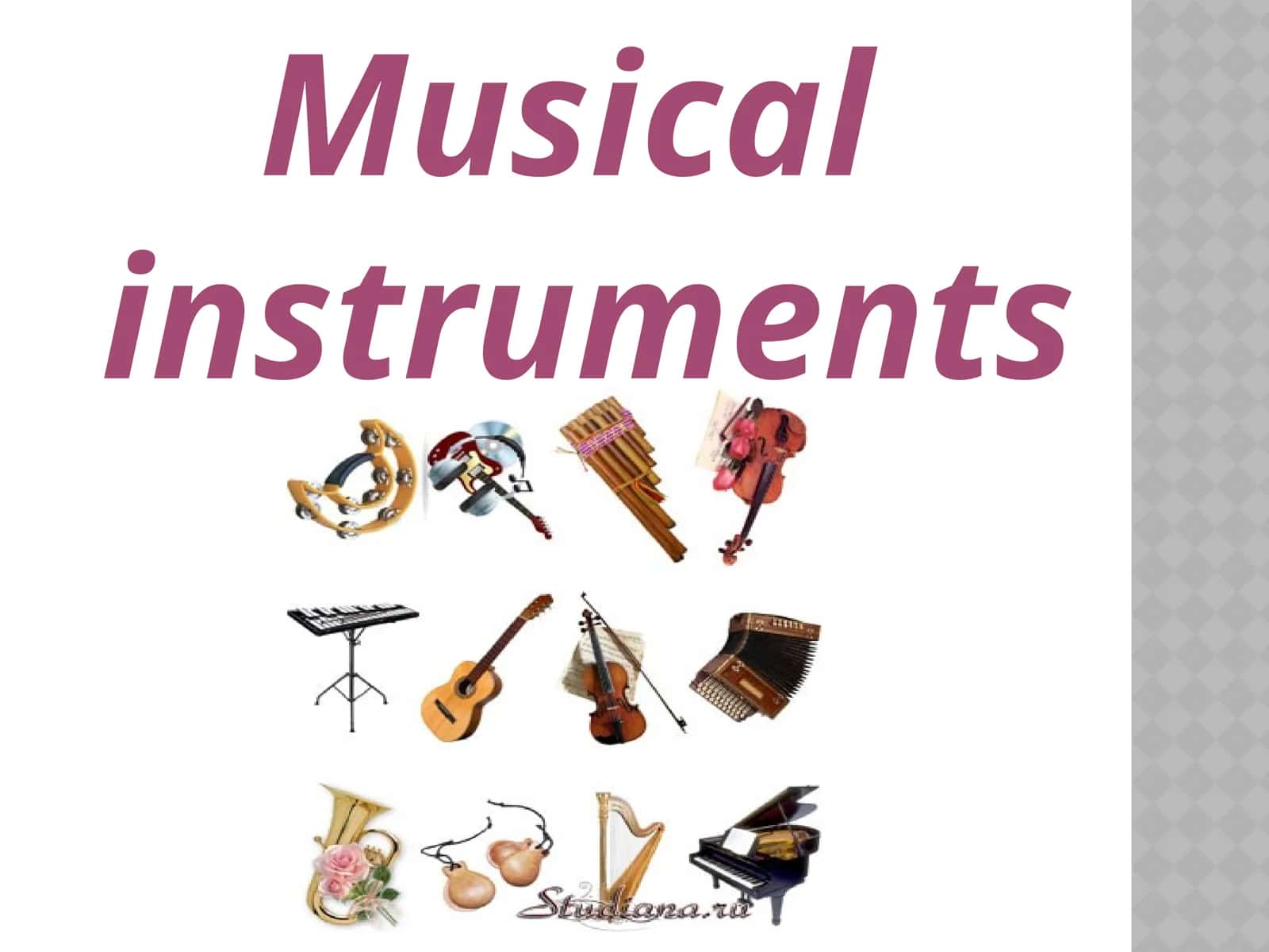 7-sinf Ingliz tili fanidan Musical instruments mavzuda dars taqdimot 1