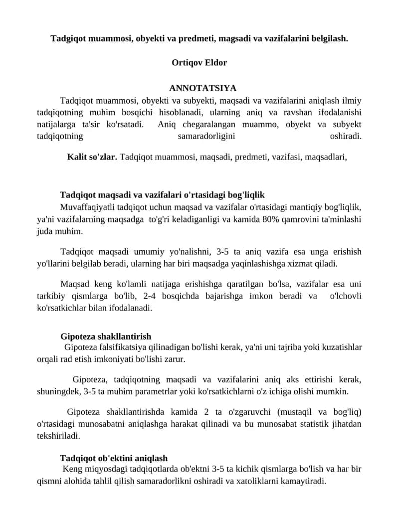 Tadqiqotning maqsadi va vazifalari 1