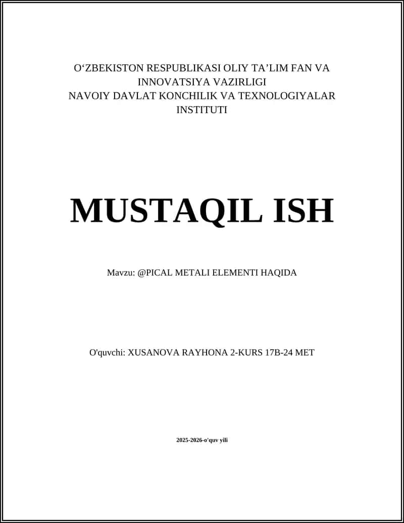 PICHAL METALI ELEMENTI HAQIDA 1