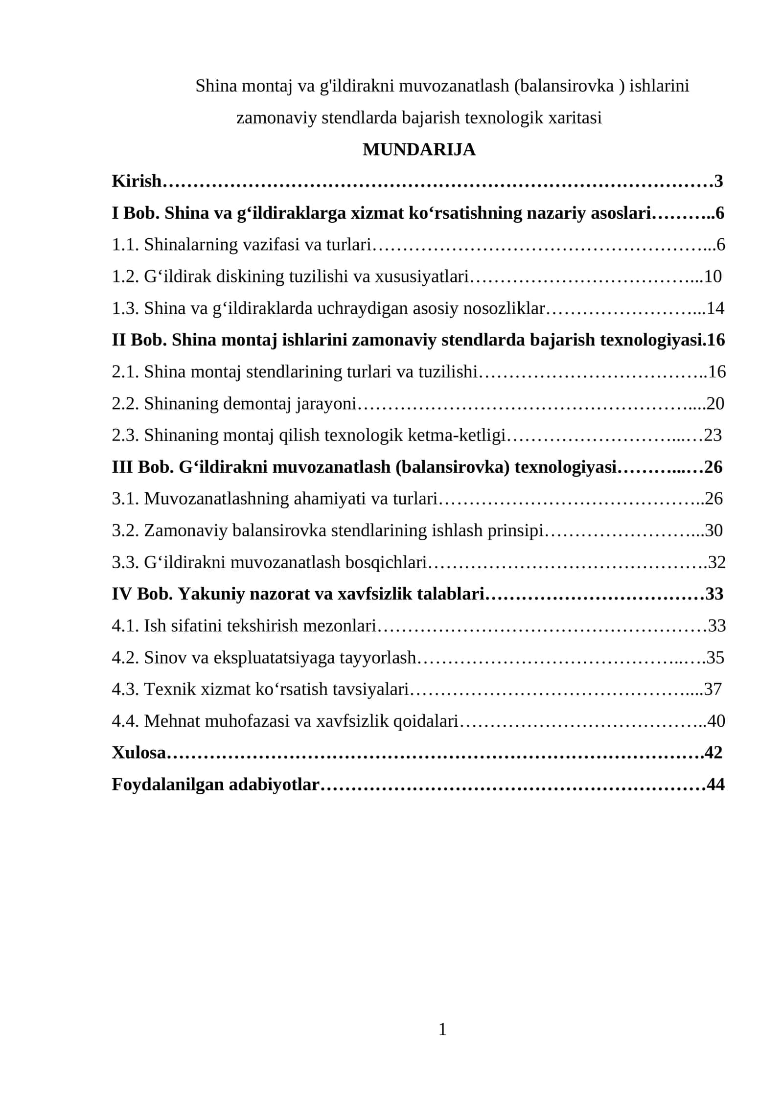 Shina montaj va g'ildirakni muvozanatlash (balansirovka ) ishlarini zamonaviy stendlarda bajarish texnologik xaritasi 1