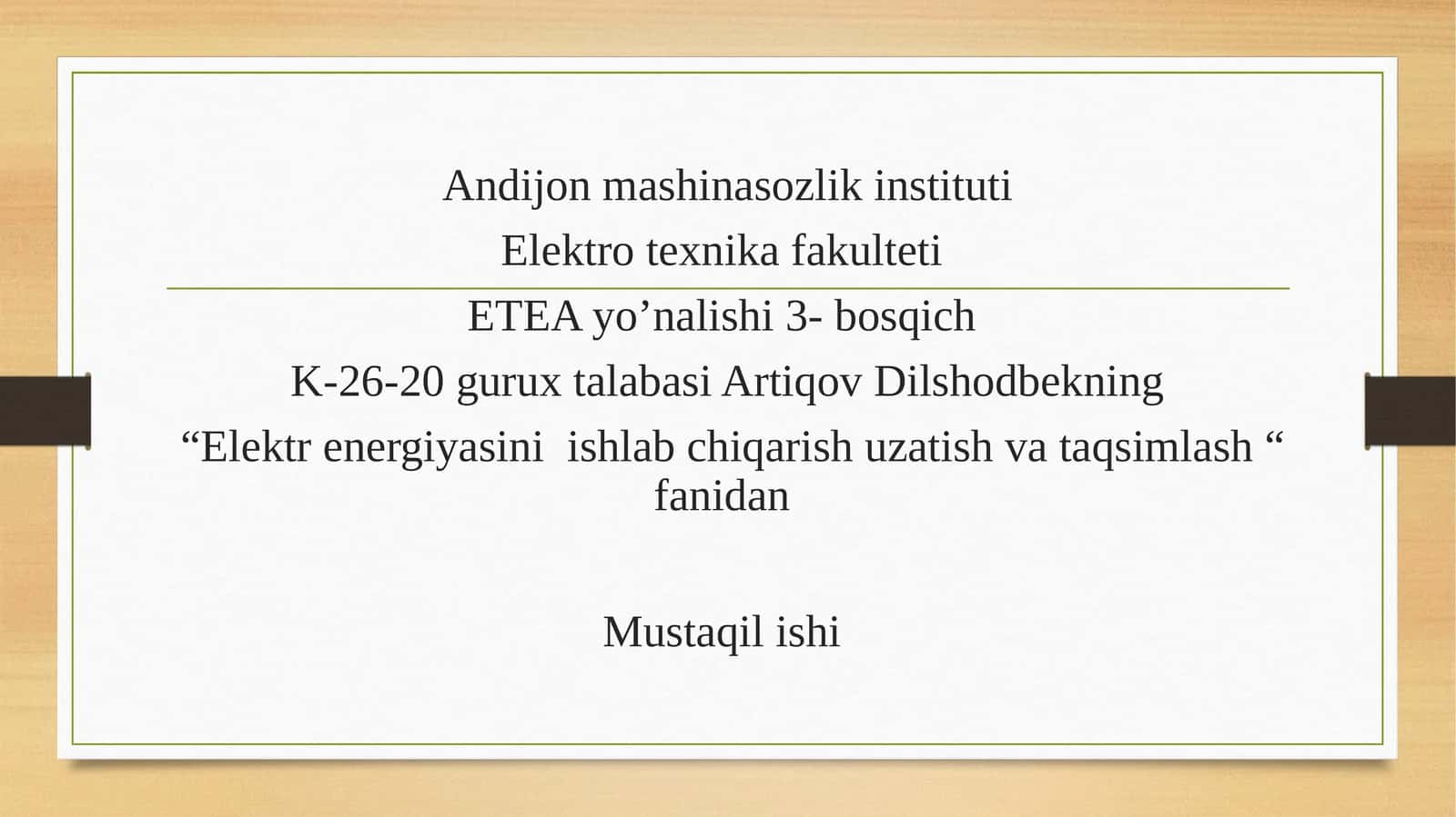 Elektrenergiyasini ishlab chiqarish uzatish va taqsimlash 1