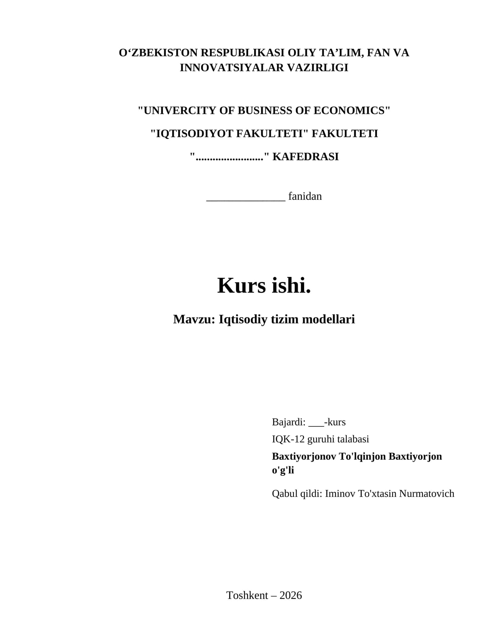 Iqtisodiy tizim modellari 1
