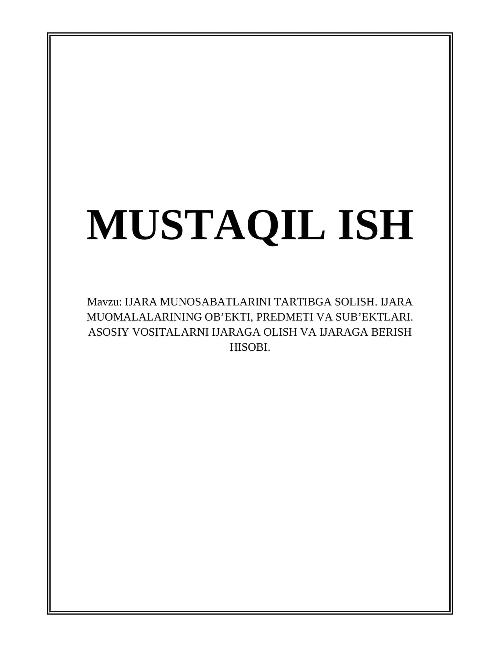 IJARA MUNOSABATLARINI TARTIBGA SOLISH 1