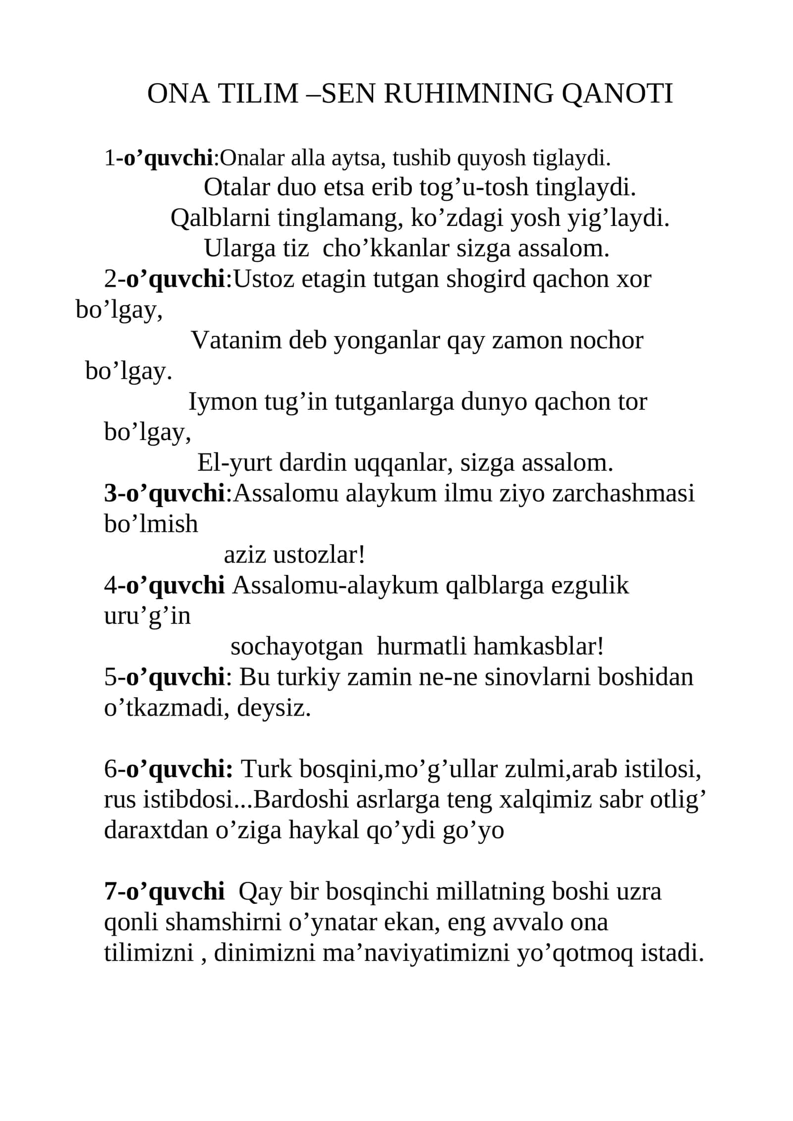 ONA TILIM –SEN RUHIMNING QANOTI 1