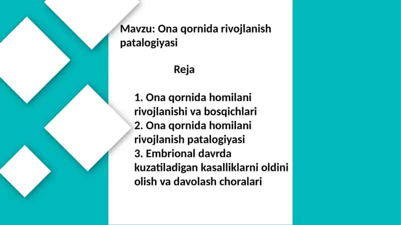 Ona qornida homilani rivojlanish patalogiyasi 1