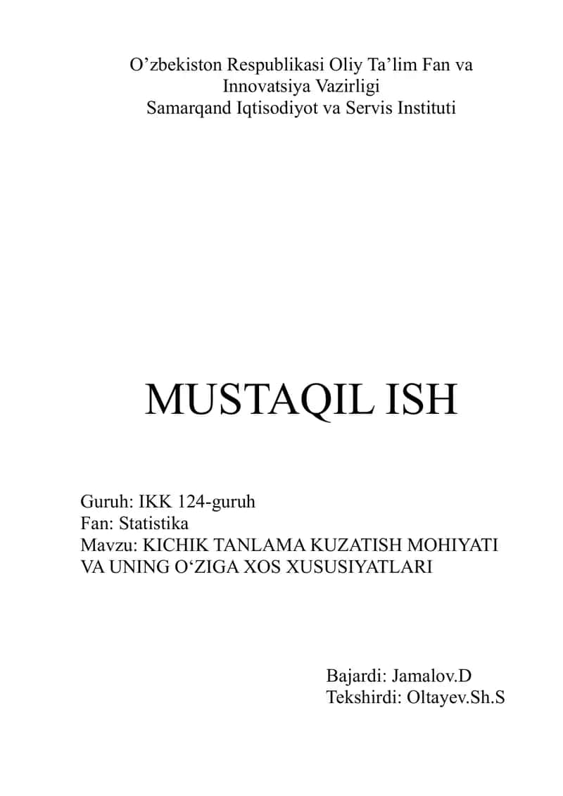 KICHIK TANLAMA KUZATISH MOHIYATI VA UNING O‘ZIGA XOS XUSUSIYATLARI 1