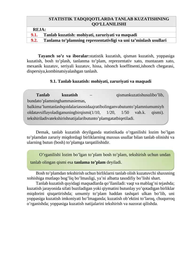 STATISTIK TADQIQOTLARDA TANLAB KUZATISHNING QO‘LLANILISHI 1