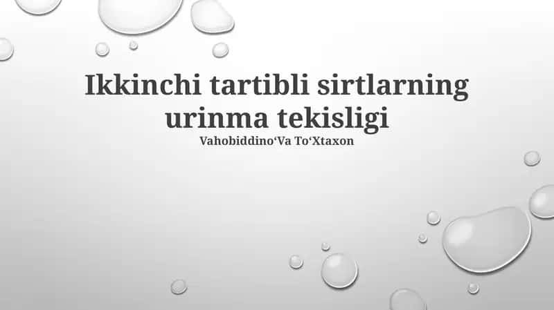 Ikkinchi tartibli sirtlarning urinma tekisligi 1