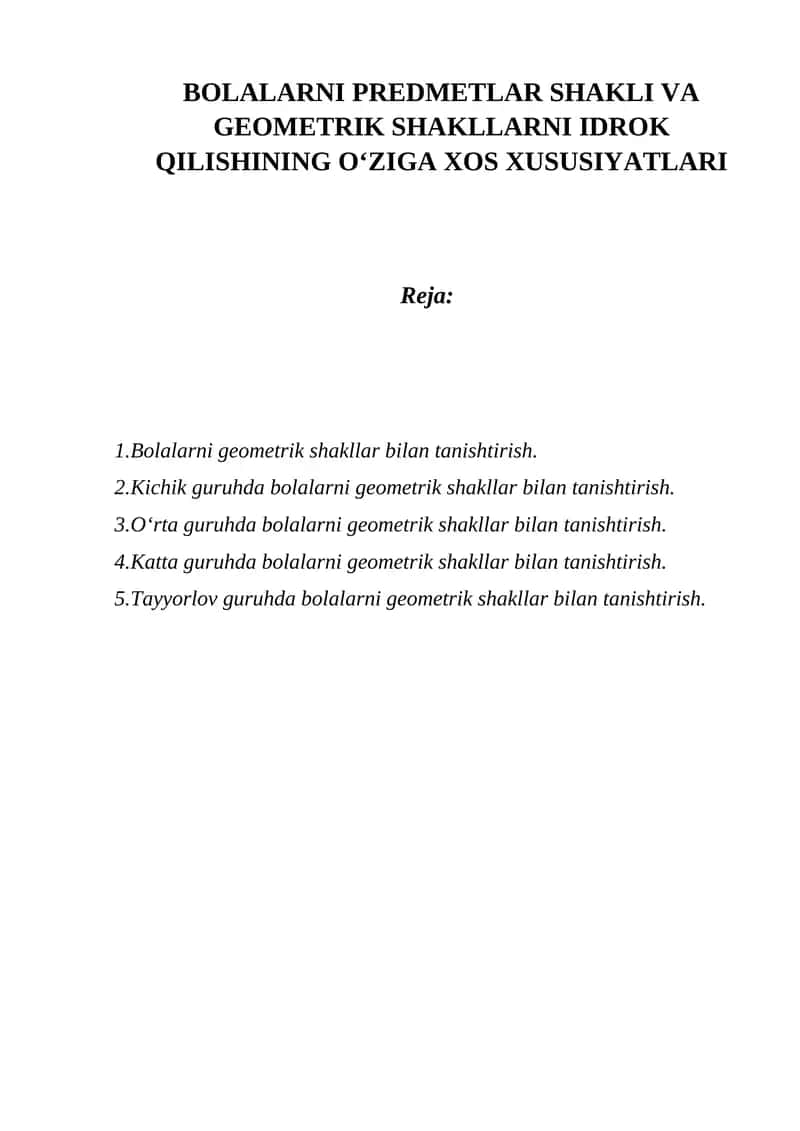 Bolalarni Geometrik Shakllar bilan Tanishtirish 1