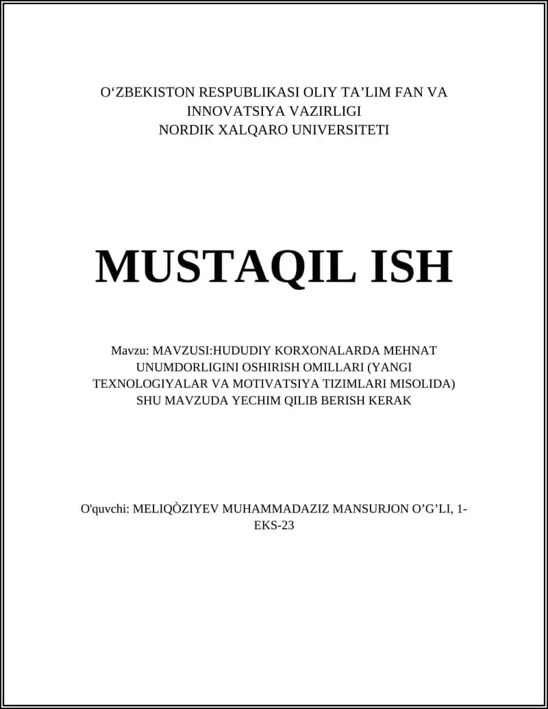 HUDUDIY KORXONALARDA MEHNAT UNUMDORLIGINI OSHIRISH OMILLARI 1