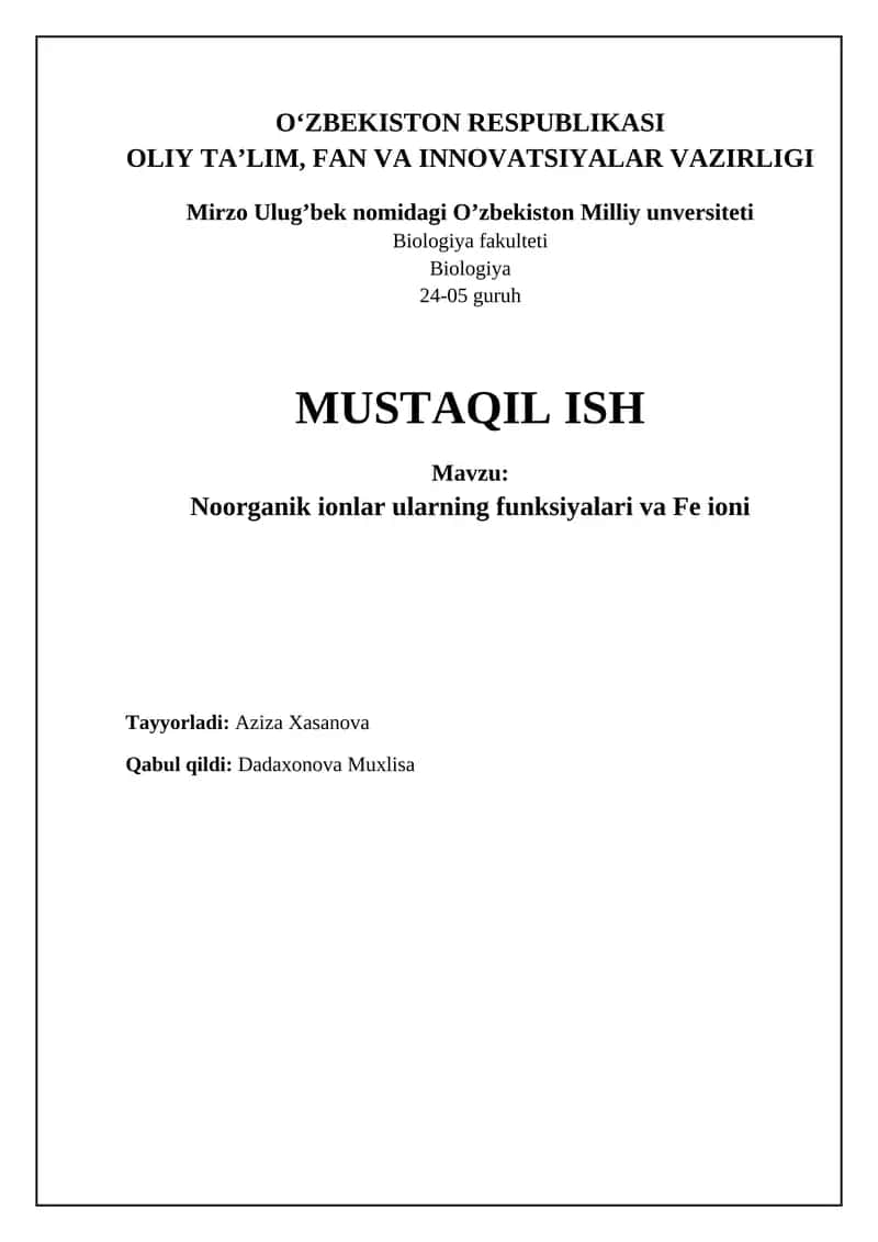 Noorganik ionlar: Ta'rif, ahamiyat va biologik funksiyalari 1