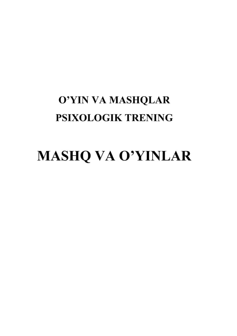 PSIXOLOGIK TRENING O'YINLAR 1