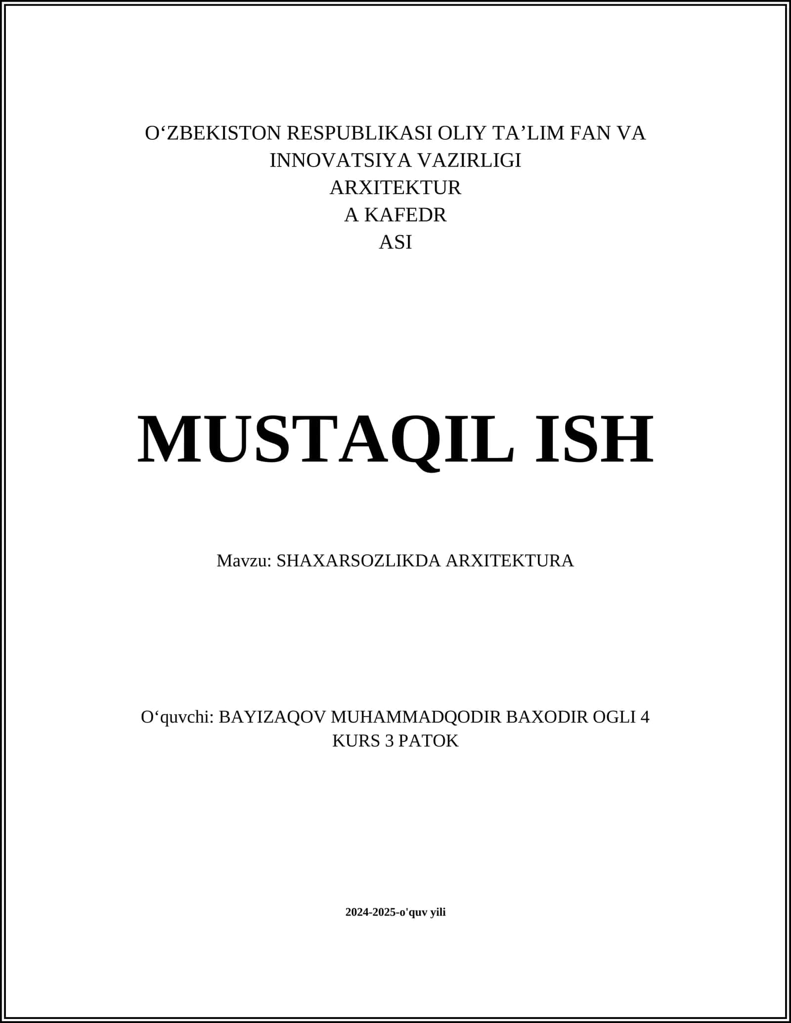 SHAXARSOZLIKDA ARXITEKTURA 1