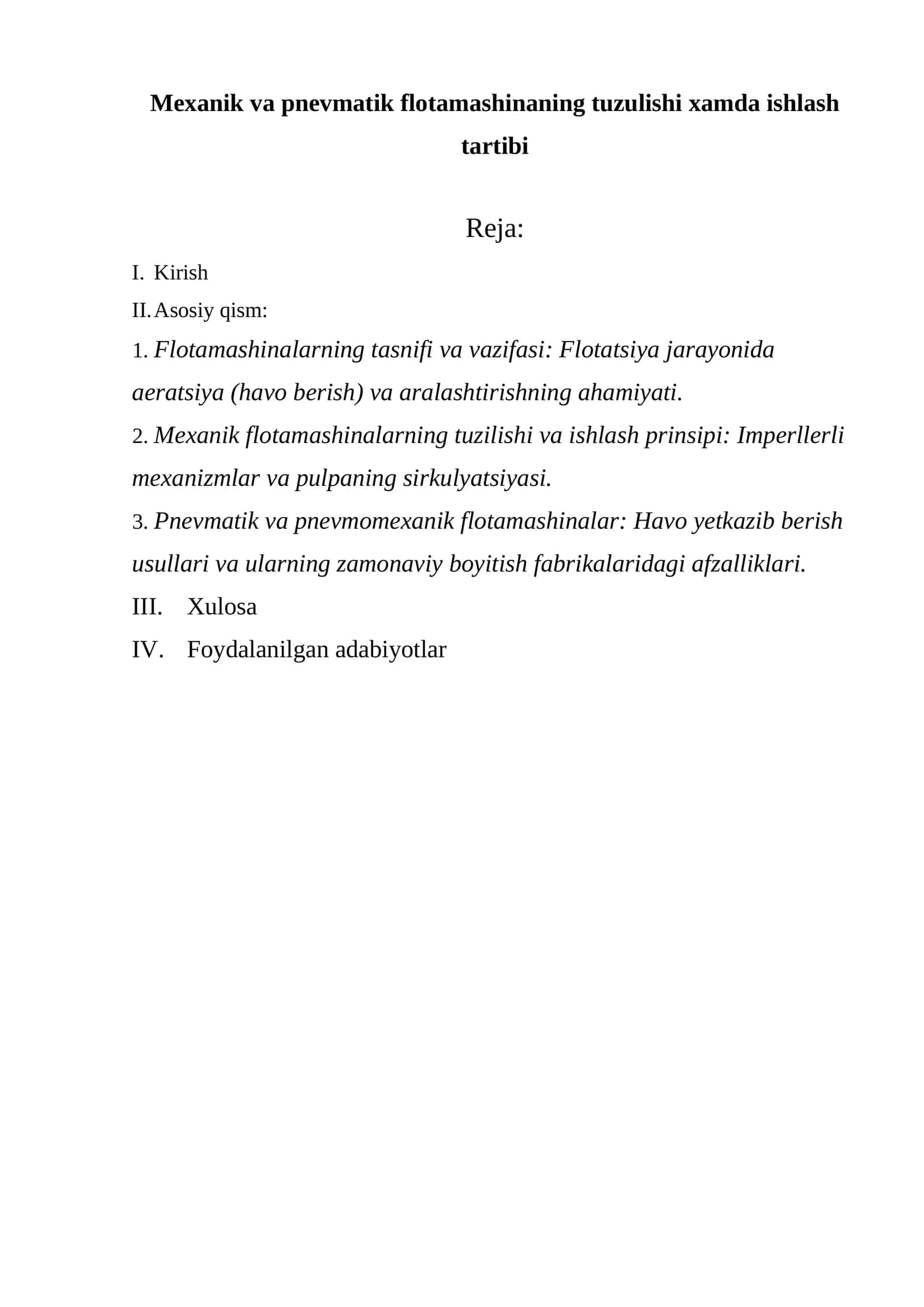Mexanik va pnevmatik flotamashinaning tuzulishi xamda ishlash tartibi 1