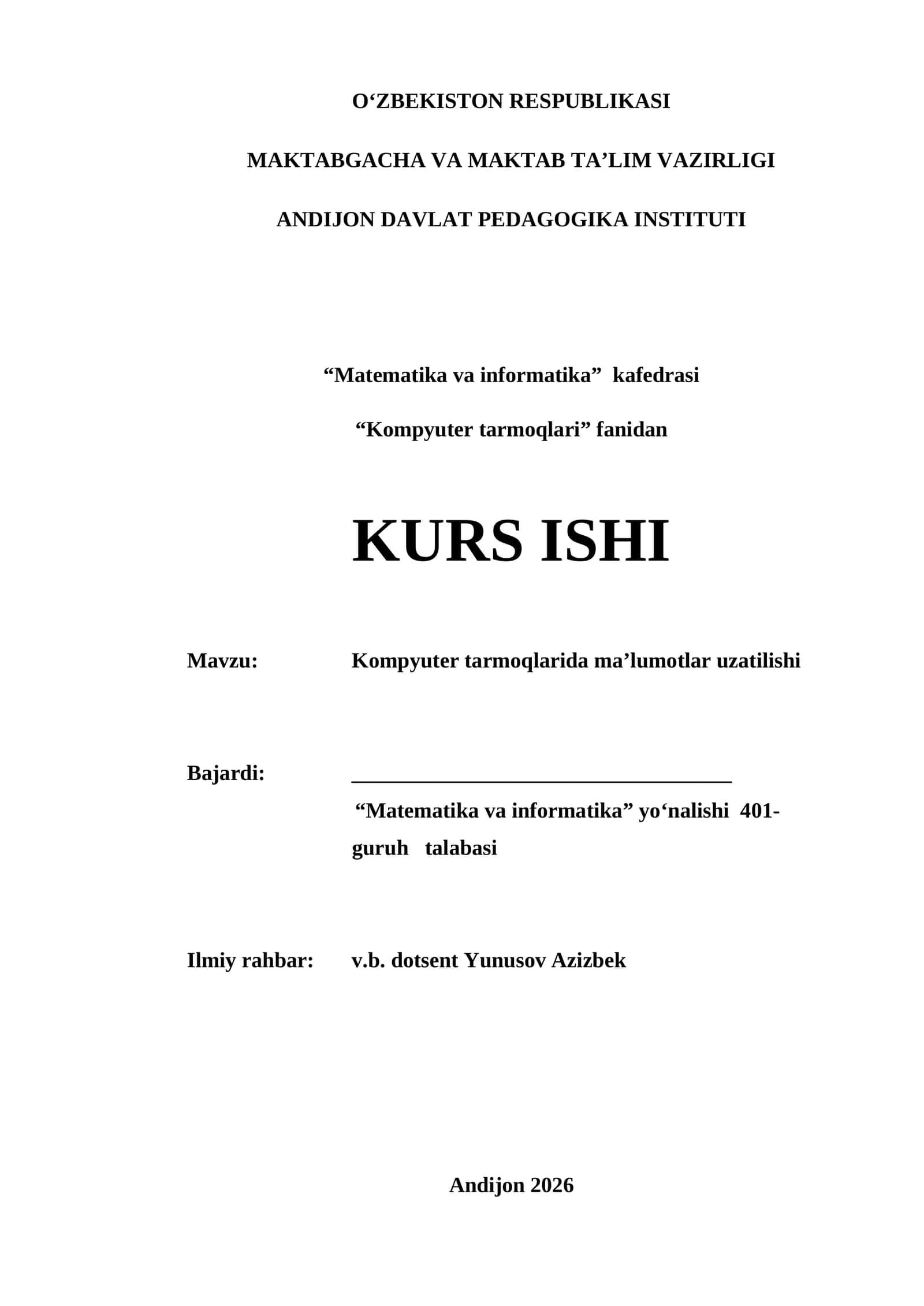 Kompyuter tarmoqlarida ma’lumotlar uzatilishi 1
