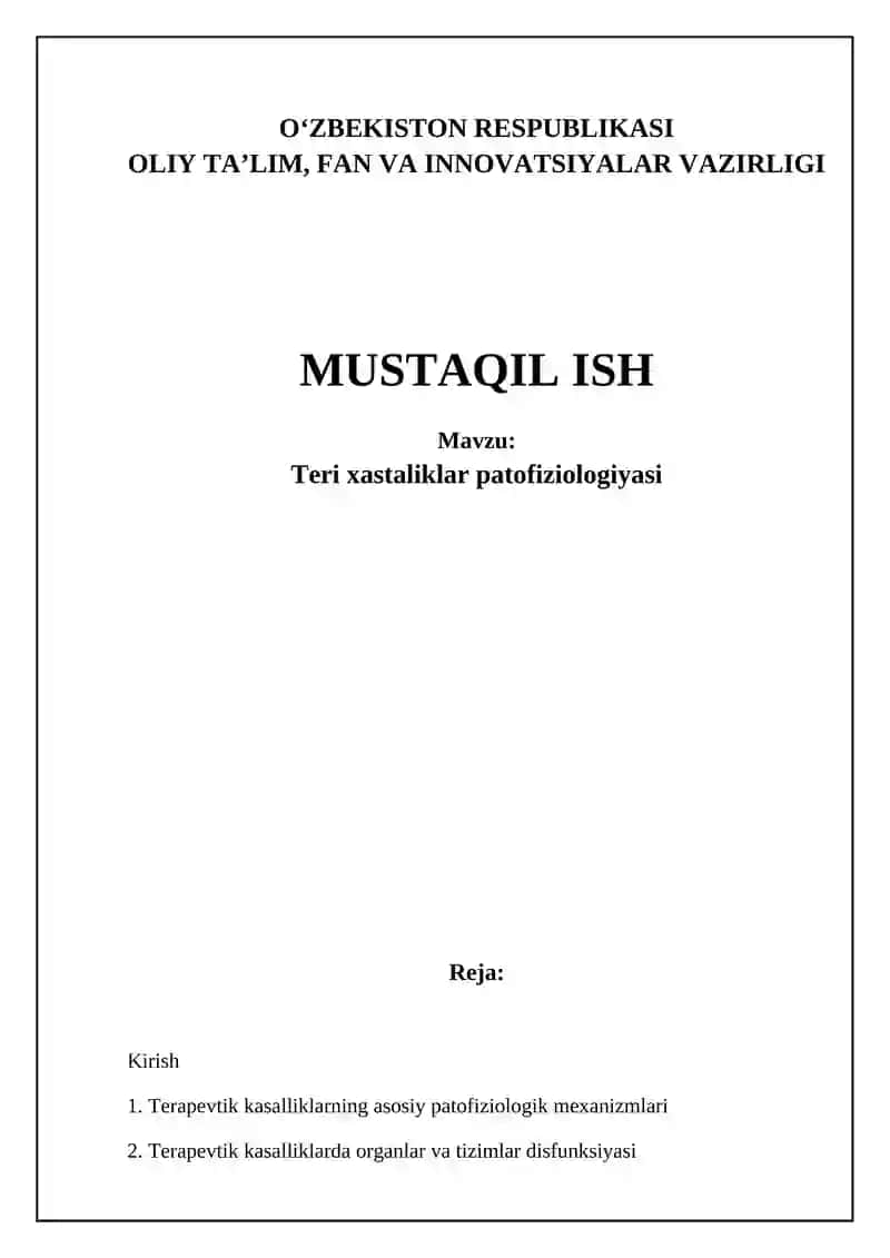 Terapevtik kasalliklar patofiziologiyasi