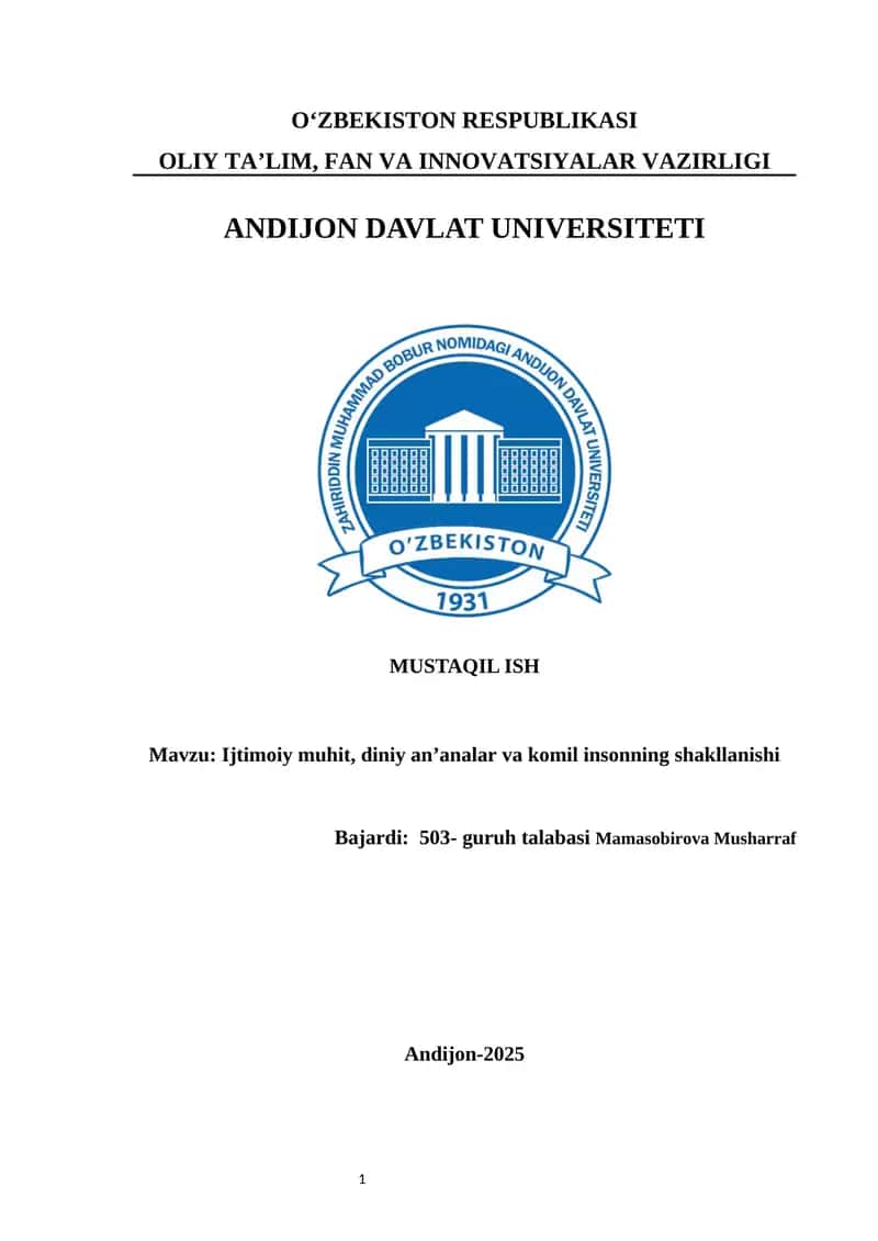 Ijtimoiy muhit, diniy an’analar va komil insonning shakllanishi 1