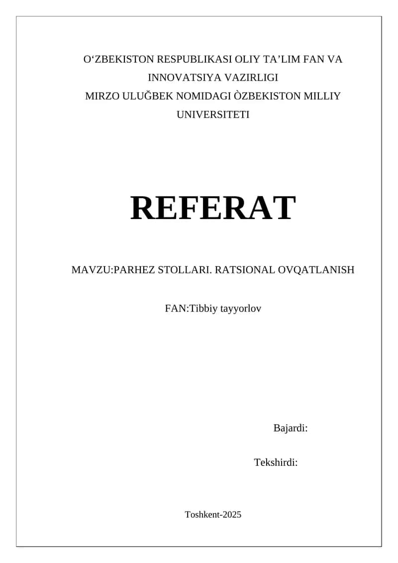 PARHEZ STOLLARI. RATSIONAL OVQATLANISH 1