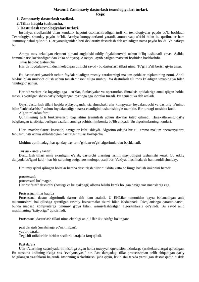 Zamonaviy dasturlash texnologiyalari turlari 1