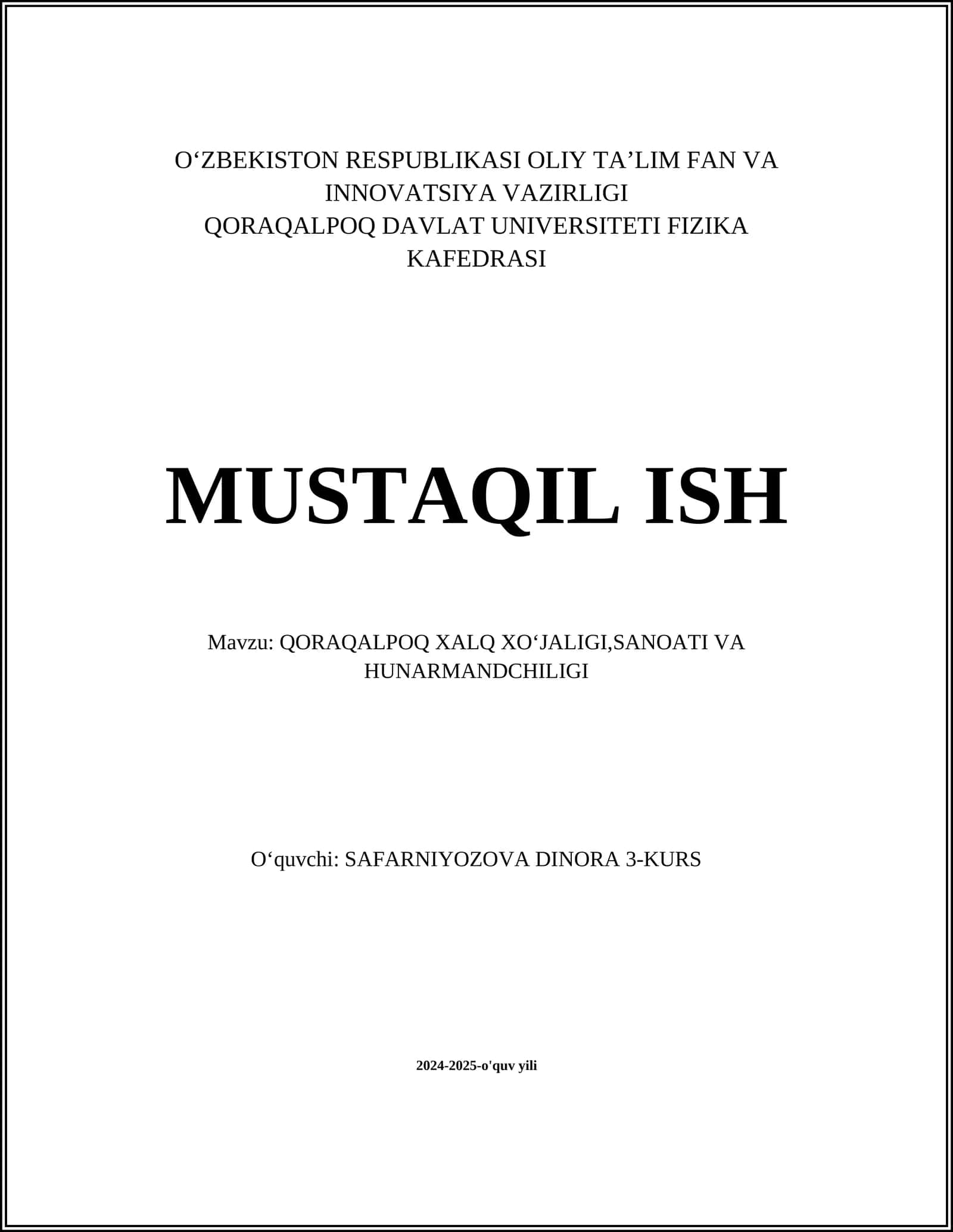 QORAQALPOQ XALQ XO‘JALIGI,SANOATI VA HUNARMANDCHILIGI 1