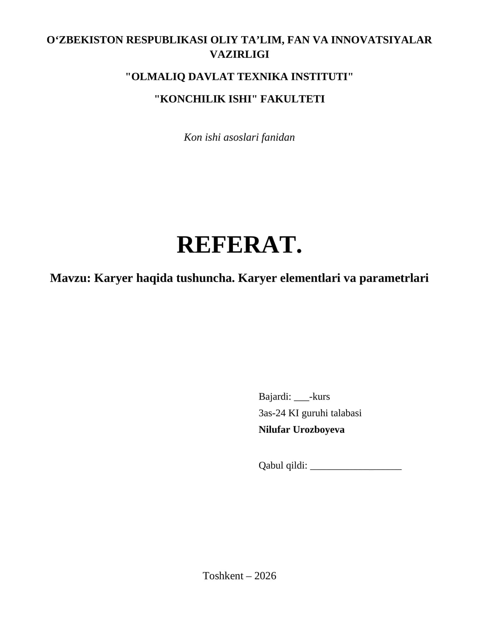 Karyer haqida tushuncha. Karyer elementlari va parametrlari 1