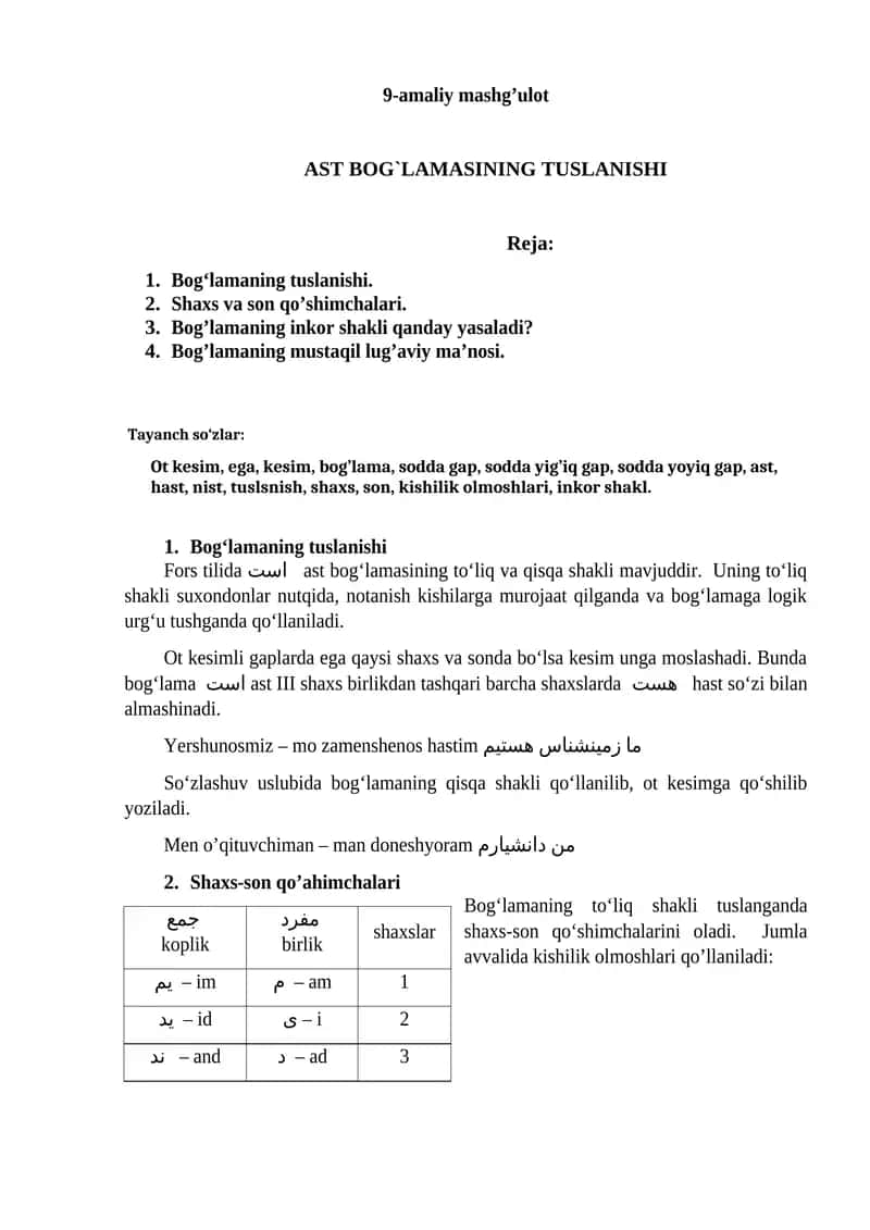 AST BOG`LAMASINING TUSLANISHI 1