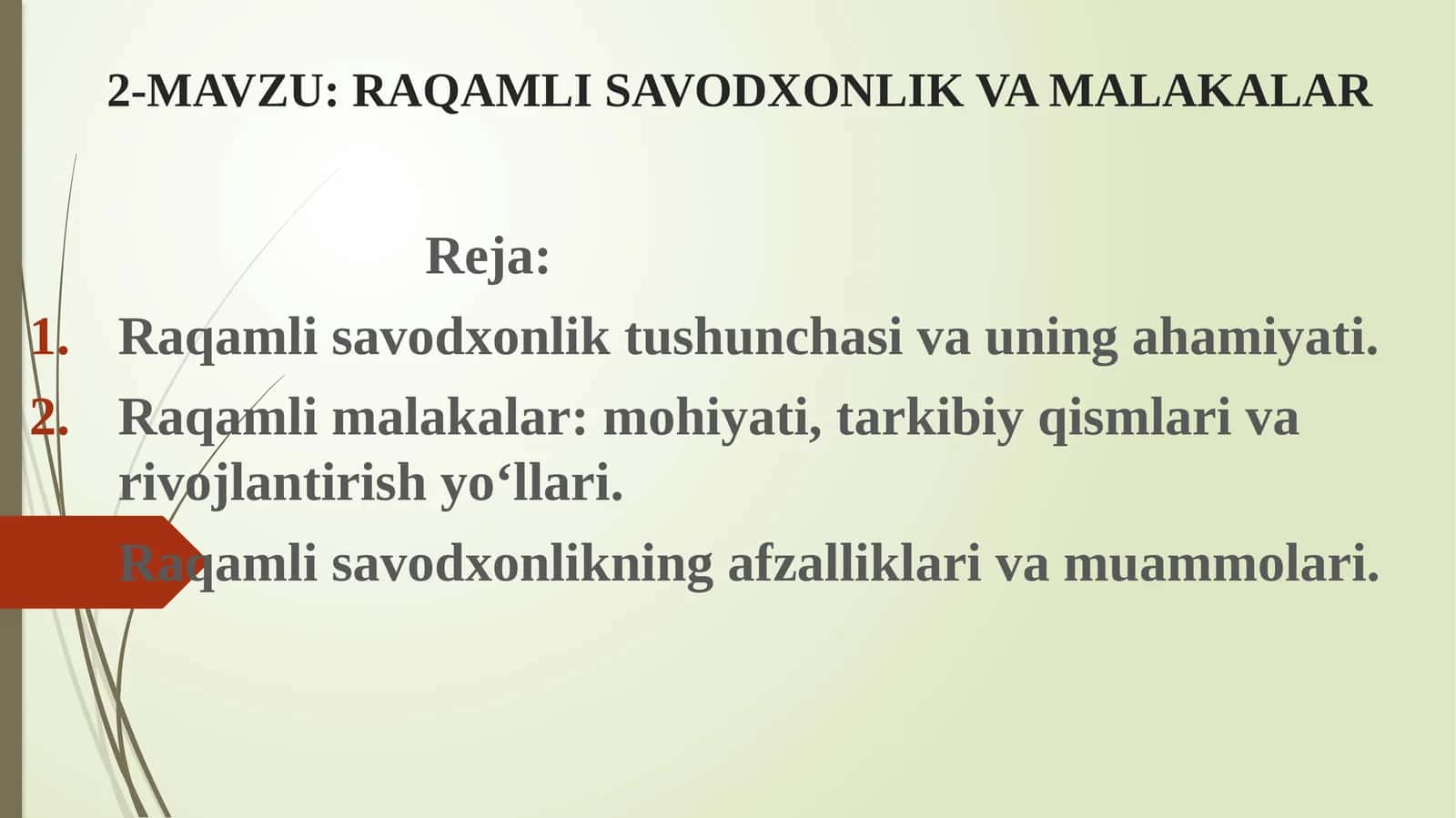 RAQAMLI SAVODXONLIK VA MALAKALAR 1