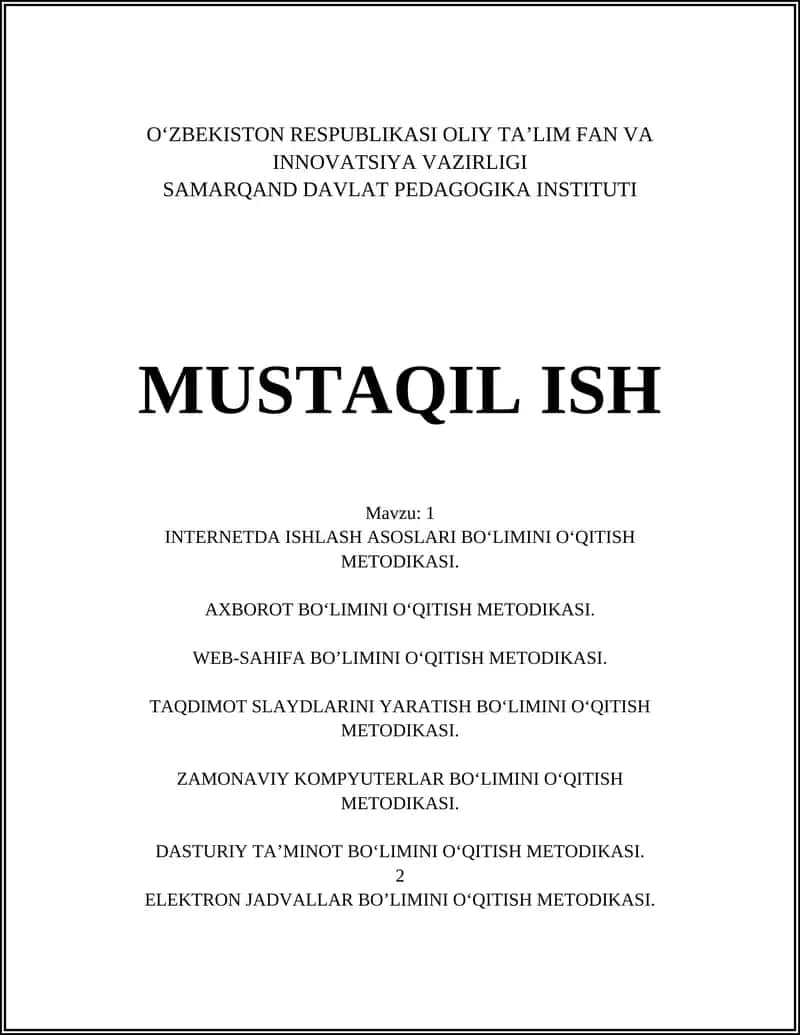 Internetda ishlash asoslari bo‘limini o‘qitish metdodikasi 1