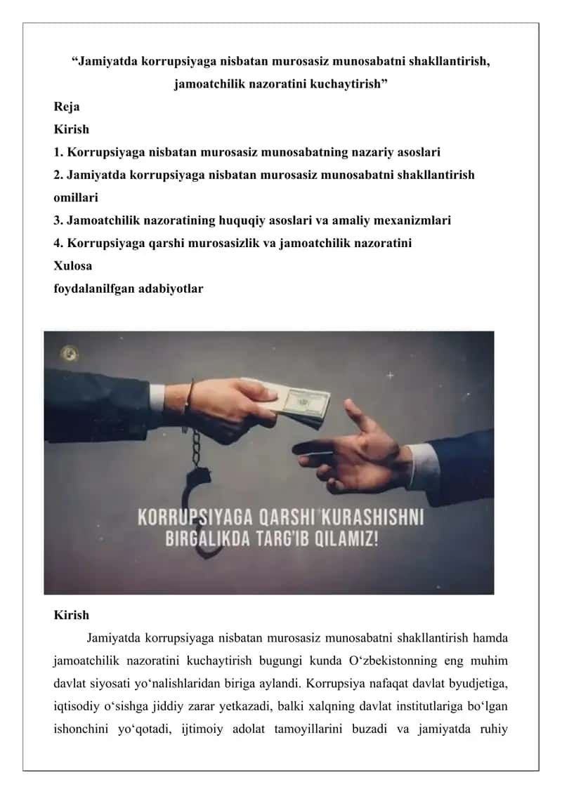 Jamiyatda korrupsiyaga nisbatan murosasiz munosabatni shakllantirish 1
