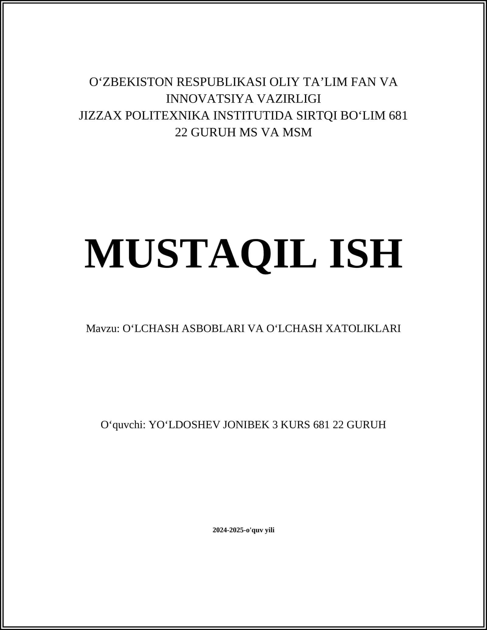 O‘lchash asboblarining tasnifi 1