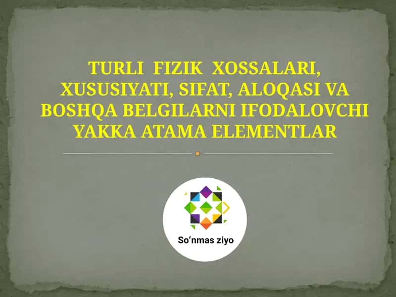 Turli fizik xossalari, xususiyati, sifat, aloqasi va boshqa belgilarni ifodalovchi yakka AE 1