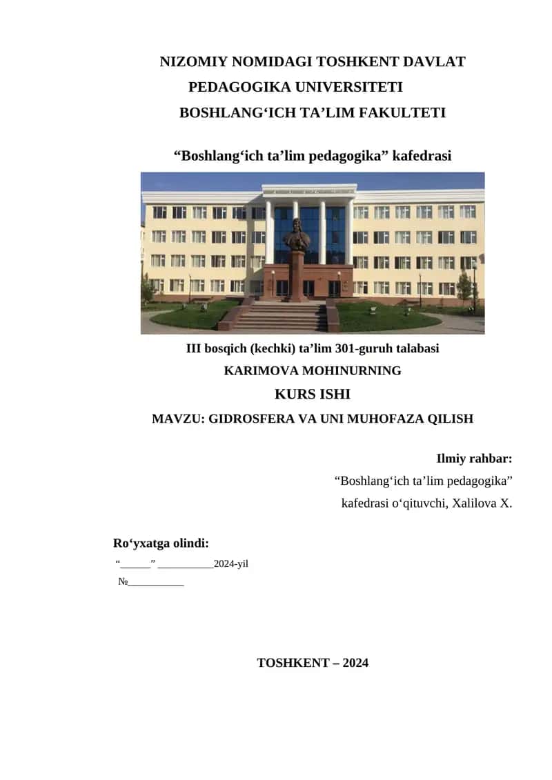 GIDROSFERA VA UNI MUHOFAZA QILISH 1