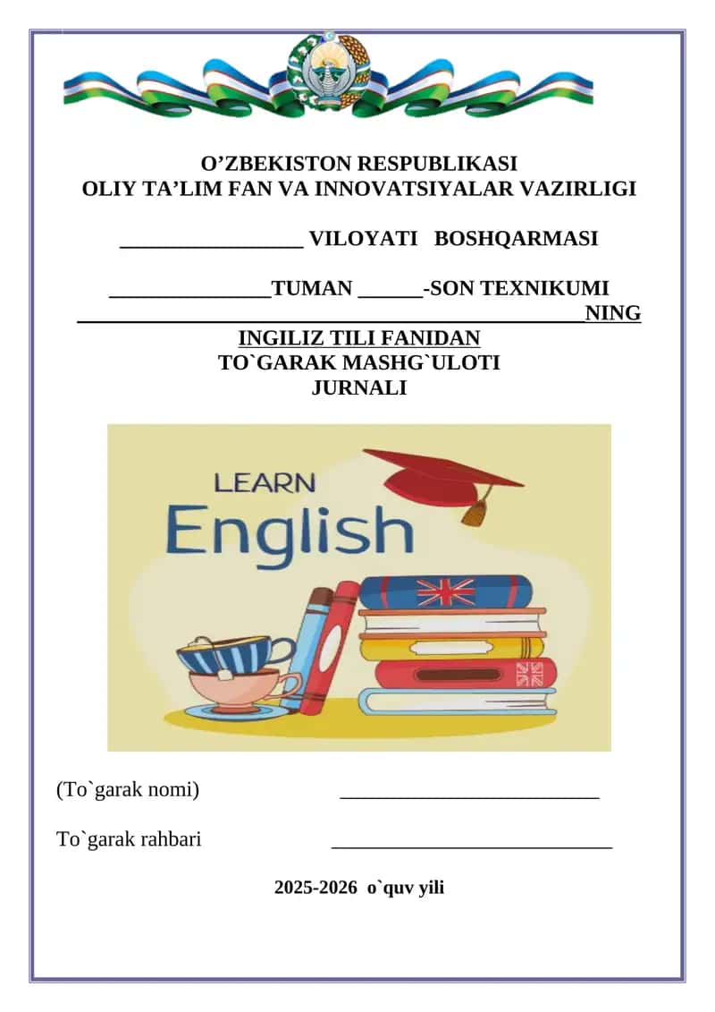 Texnikum uchun Ingiliz tili fanidan 40 soatlik to'garak 1