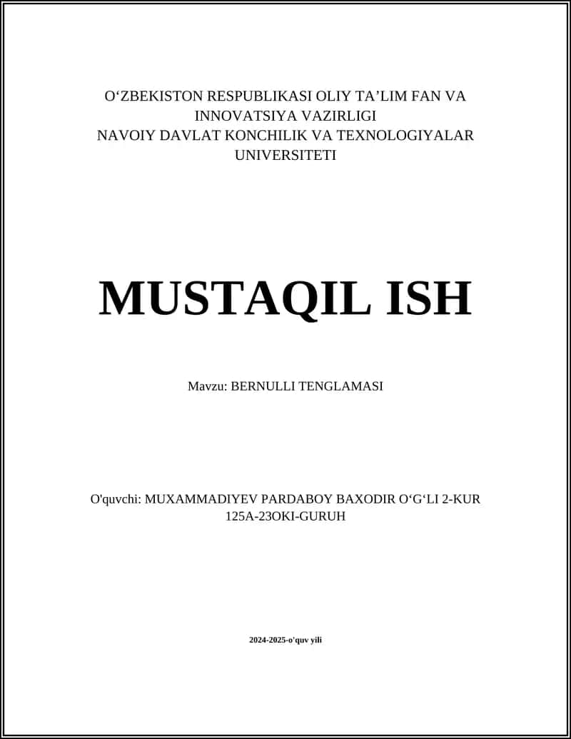 Bernulli Tenglamasi 1