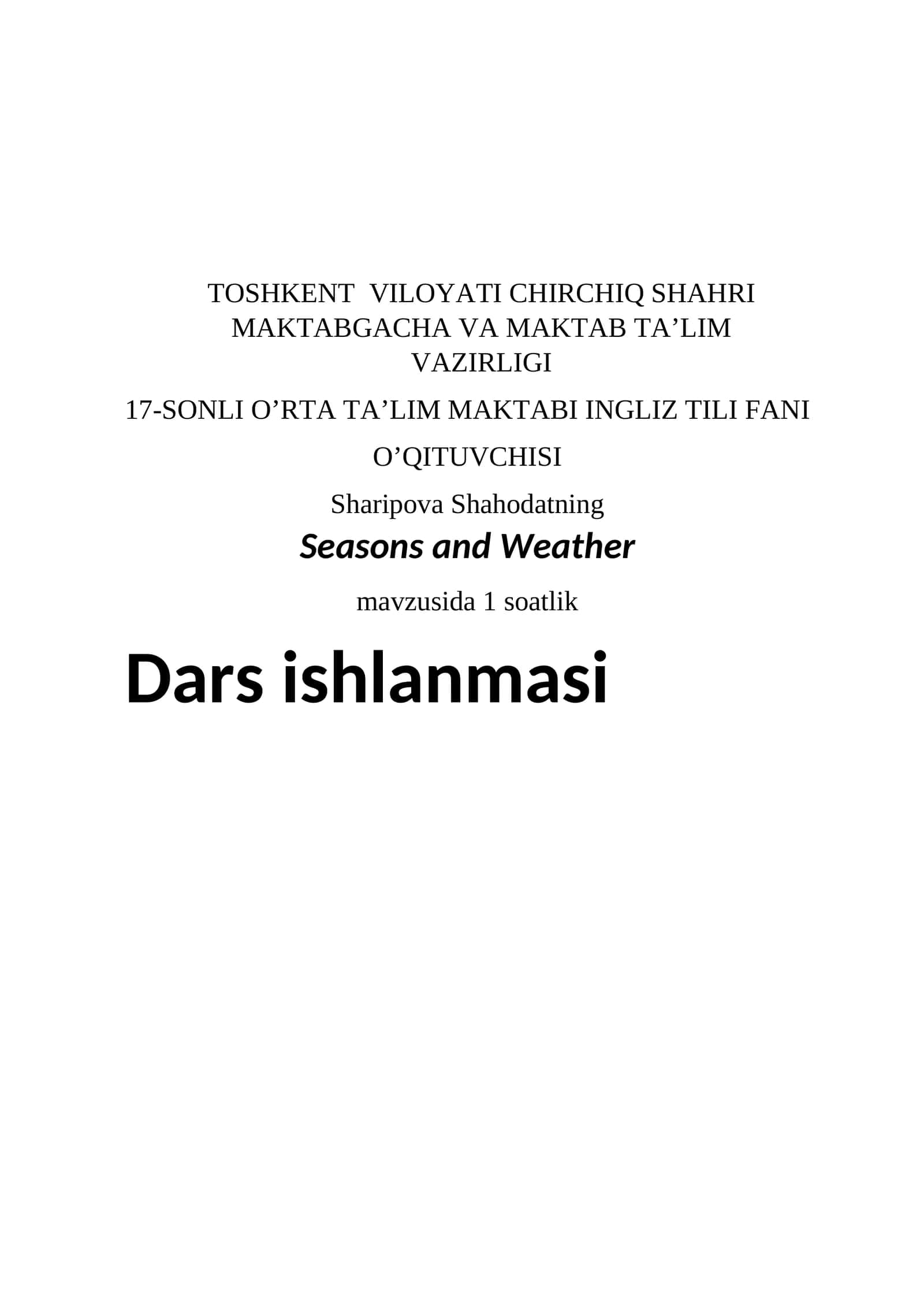 Seasons and Weather 1
