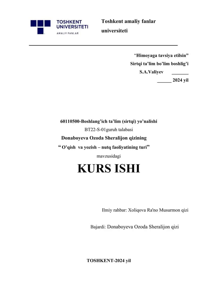O'qish va yozish nutq faoliyatining turi. 1