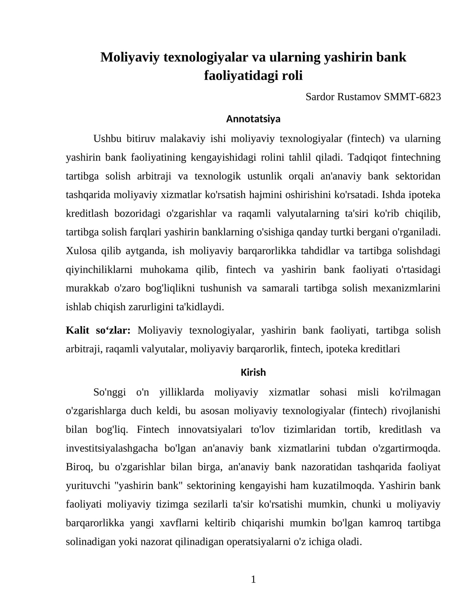 Moliyaviy texnologiyalar va ularning yashirin bank faoliyatidagi roli 1
