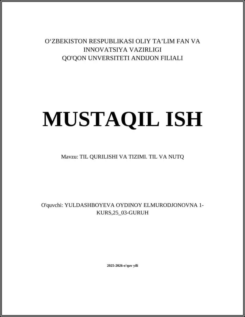 TIL QURILISHI VA TIZIMI. TIL VA NUTQ 1