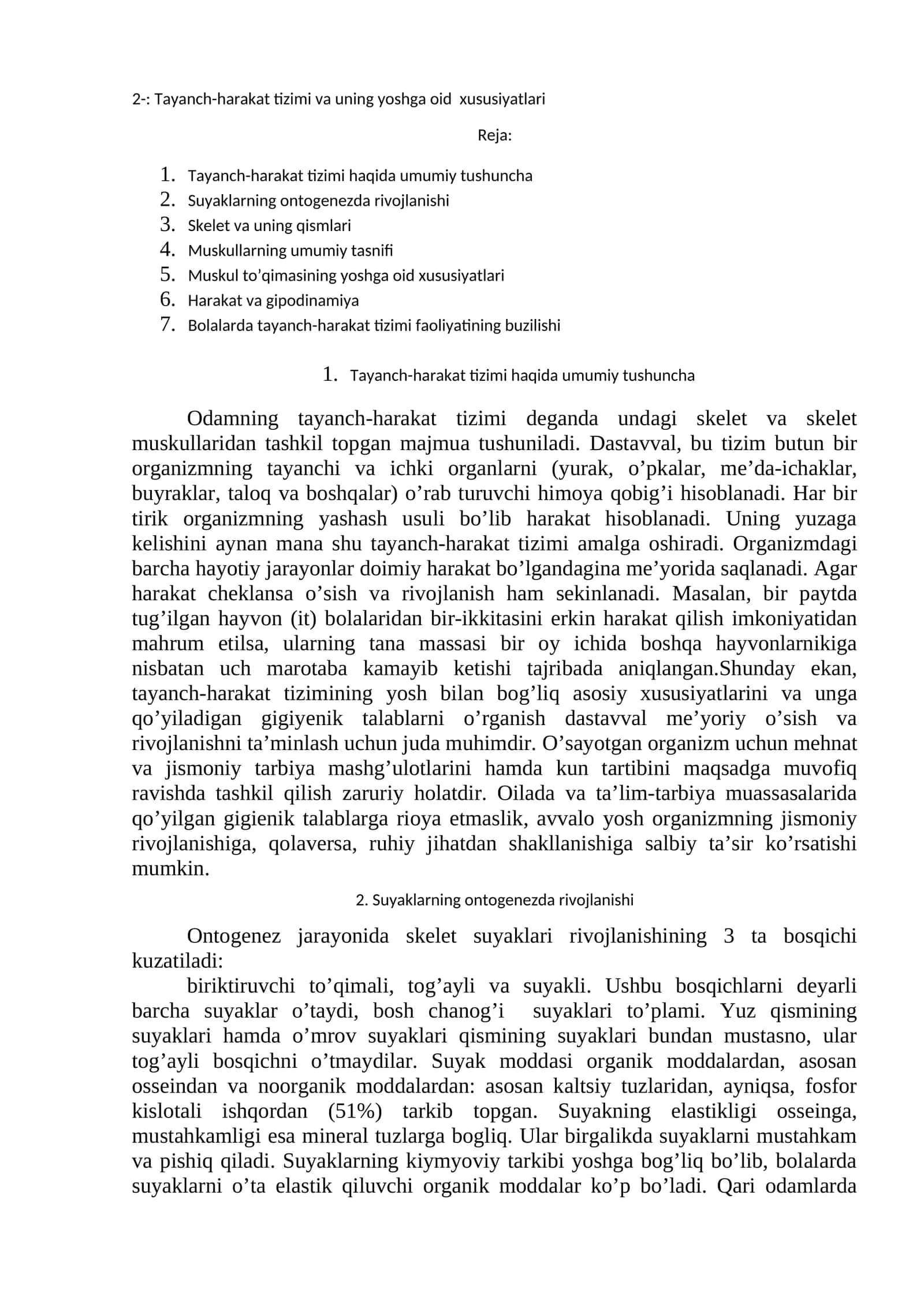 Tayanch-harakat tizimi va uning yoshga oid xususiyatlari 1