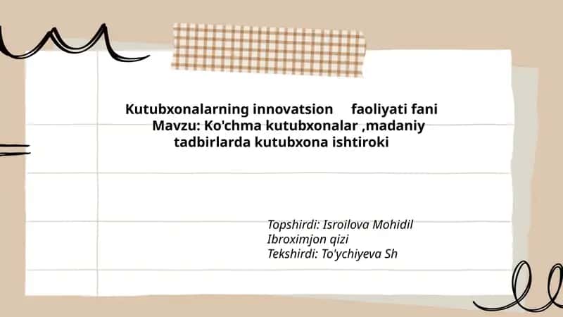 Kutubxonalarning innovatsion faoliyati fani 1