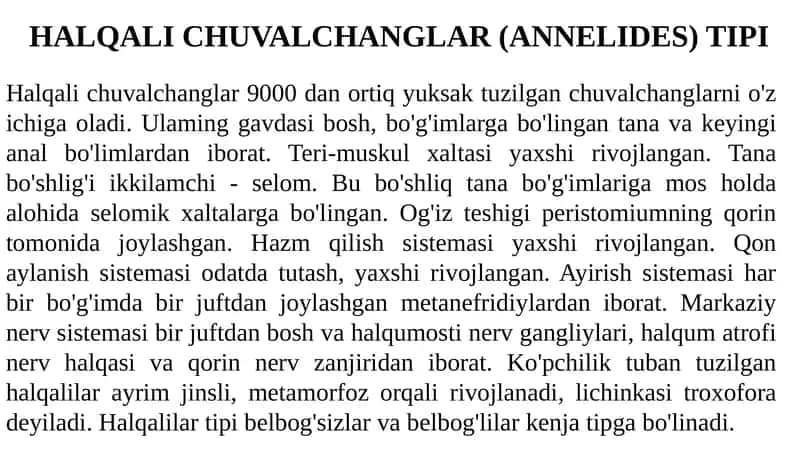 HALQALI CHUVALCHANGLAR (ANNELIDES) TIPI 1