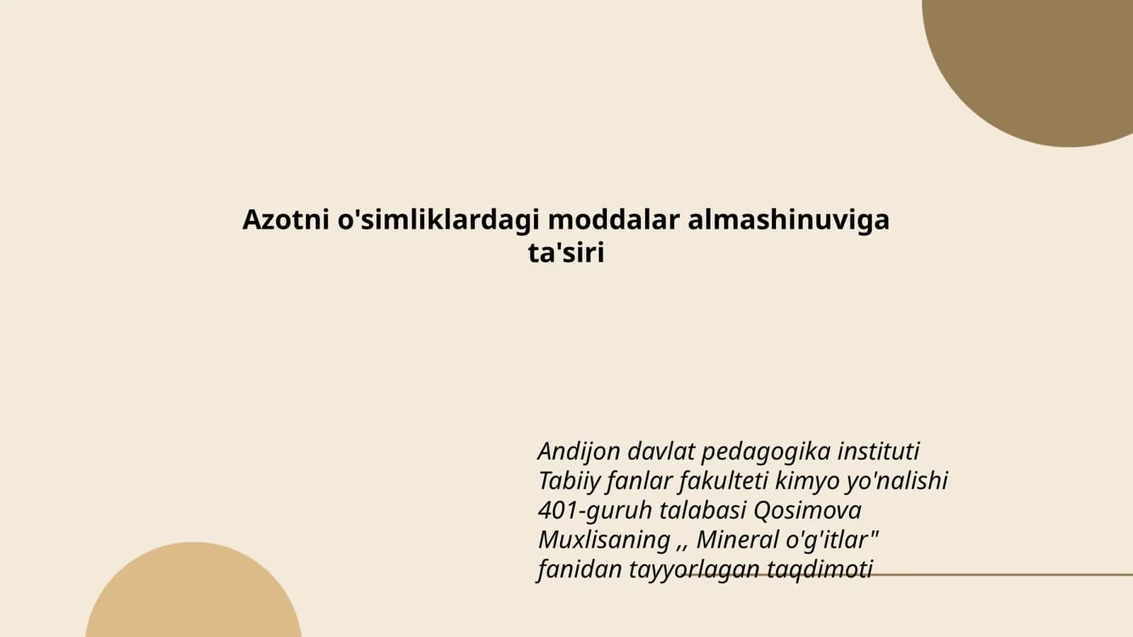 Azotni o'simliklardagi moddalar almashinuviga ta'siri 1