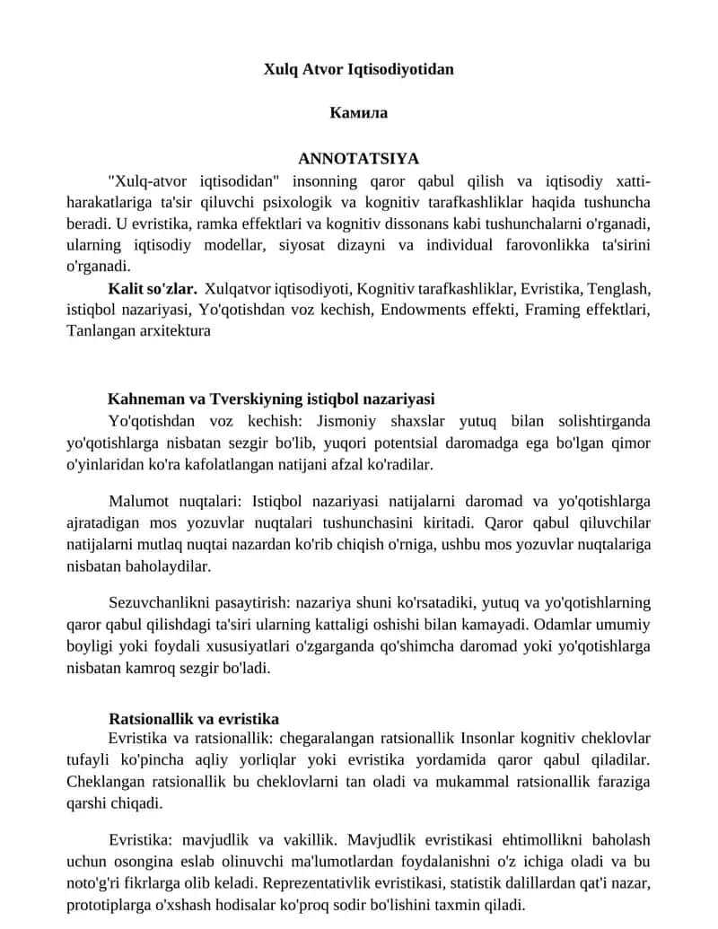 Xulq Atvor Iqtisodiyotidan 1