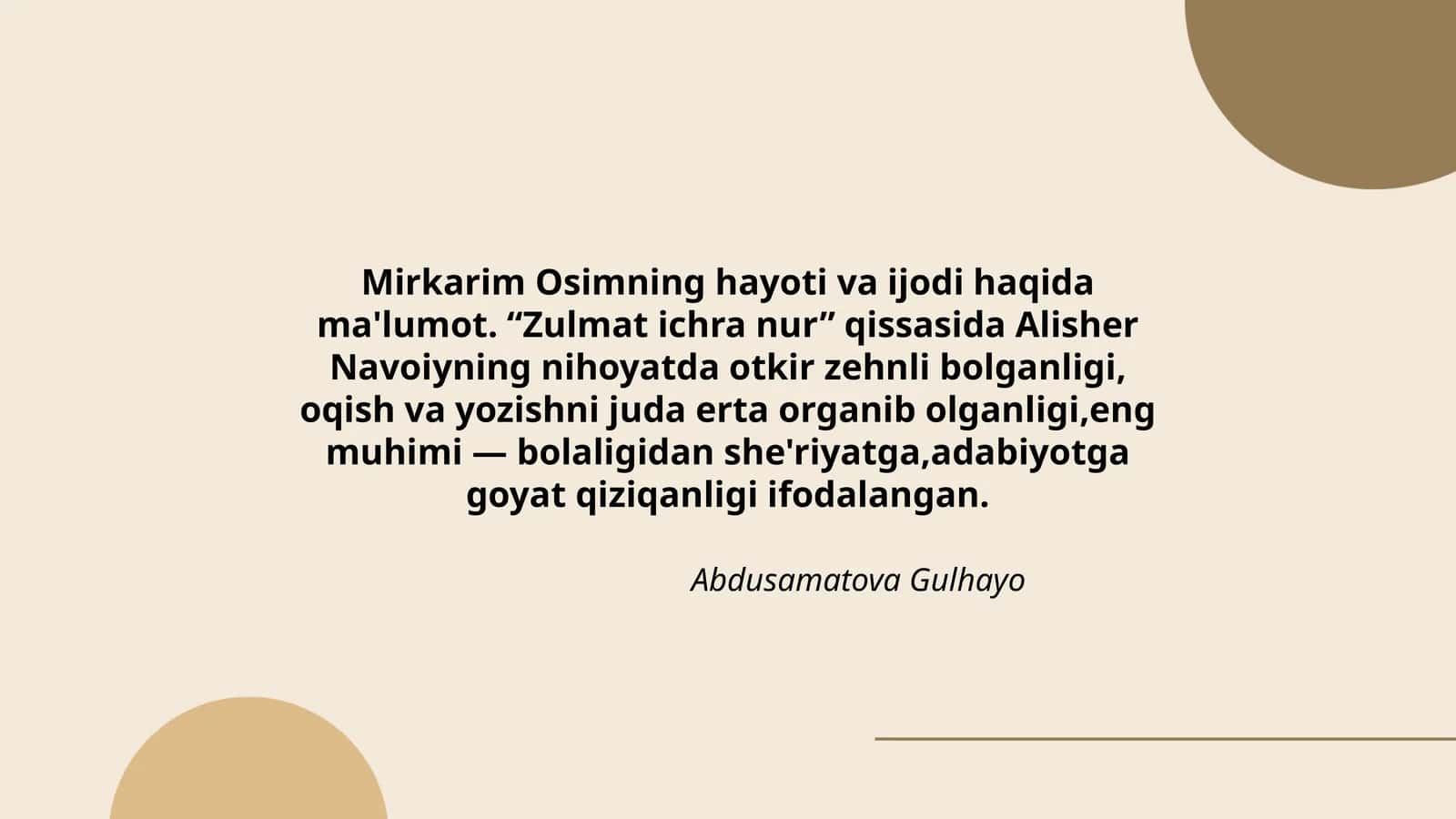 Mirkarim Osimning hayoti va ijodi haqida ma'lumot 1