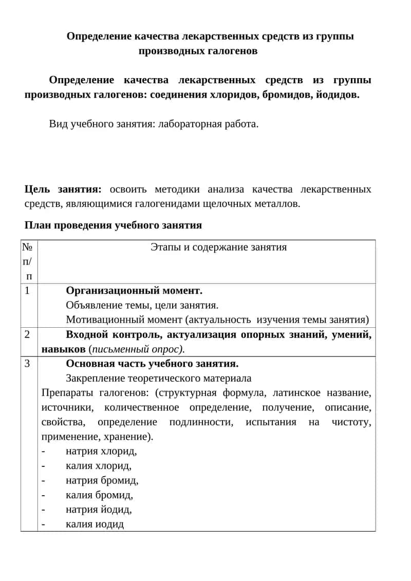 Определение качества лекарственных средств из группы производных галогенов 1