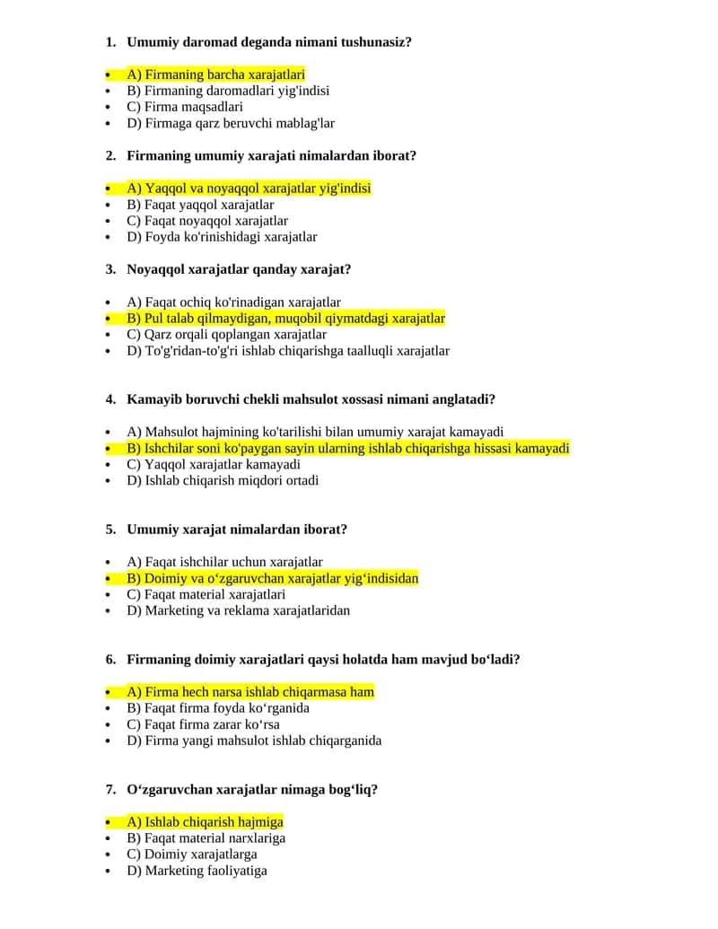 Mikroiqtisodiyot test baza 1